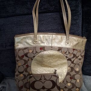 Coach Brown and Gold Signature Tote